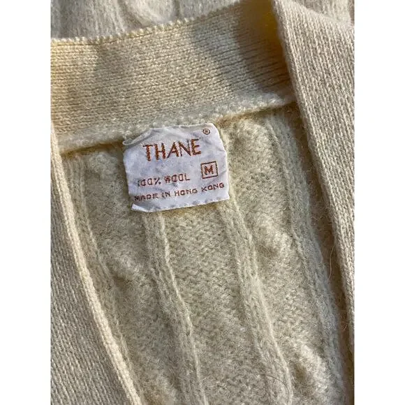 VINTAGE 60s 100% Wool Butter Yellow Cable Knit Vest MEDIUM Tennis Prep Academia - Picture 5 of 6